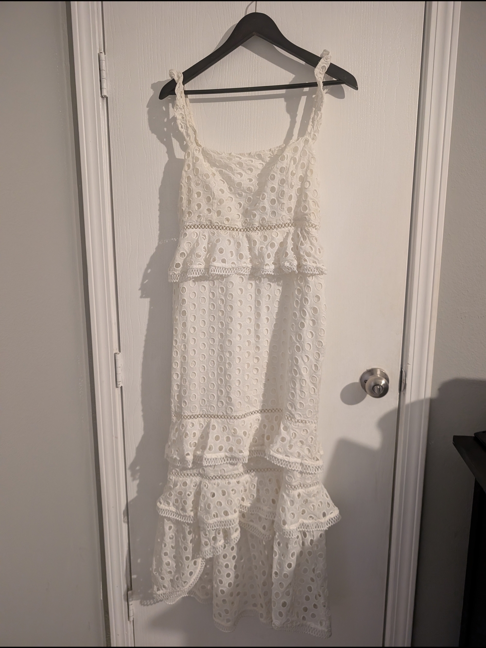 White Eyelet Ruffle Maxi Dress - Unbranded